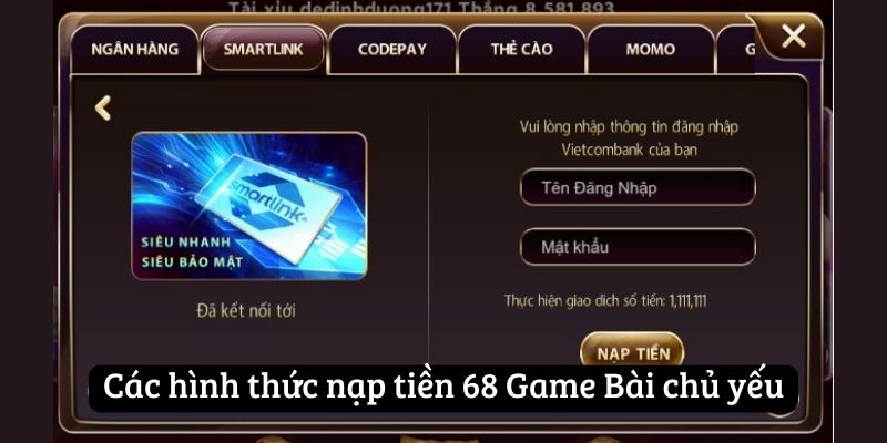 Các hình thức nạp tiền 68 Game Bài chủ yếu